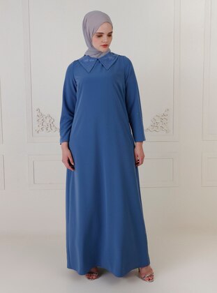Dark Blue - Unlined - Crew neck - Modest Plus Size Evening Dress - Sevdem Abiye