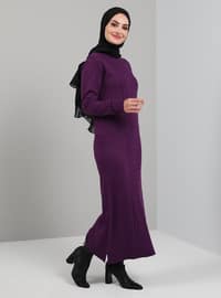 Purple - Unlined - Crew neck - Knit Dresses