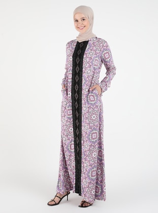 Lilac - Multi - Crew neck - Unlined - Modest Dress - Ginezza