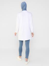 Natural Fabric Tunic With Elastic Sleeve Ends White
