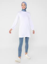 Natural Fabric Tunic With Elastic Sleeve Ends White