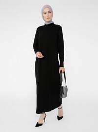 Black - Polo neck - Unlined - Triko - Viscose - Modest Dress