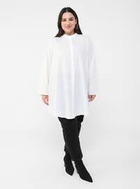 White - Ecru - Button Collar - Cotton - Plus Size Tunic