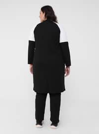 White - Black - Unlined - Viscose - Plus Size Suit