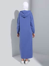 Kangaroo Pocket Hooded Dress Light Navy Blue
