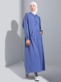 Kangaroo Pocket Hooded Dress Light Navy Blue