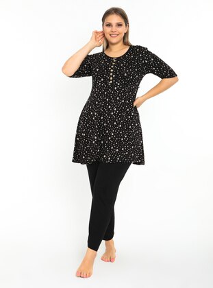 Black - Multi - Plus Size Pyjamas