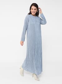 Ice Blue - Blue - Fully Lined - Crew neck - Plus Size Dress