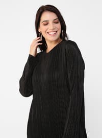 Black - Fully Lined - Crew neck - Plus Size Dress