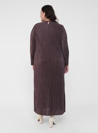 Purple - Fully Lined - Crew neck - Plus Size Dress