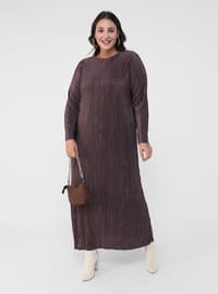 Purple - Fully Lined - Crew neck - Plus Size Dress