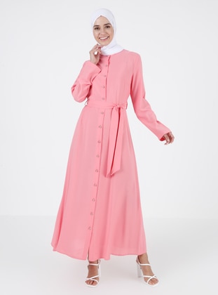 Pink - Crew neck - Unlined - Modest Dress - Ziwoman