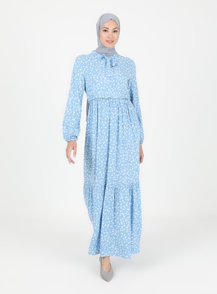 Patterned Modest Dress Baby Blue