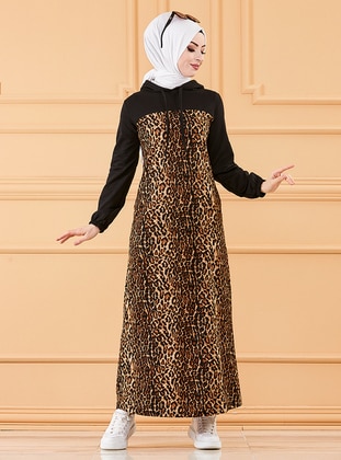 Leopard - Black - Leopard - Unlined - Modest Dress - Tofisa