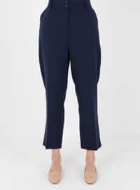 Navy Blue - Cotton - Pants