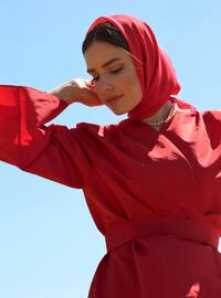 Red - Unlined - V neck Collar - Abaya