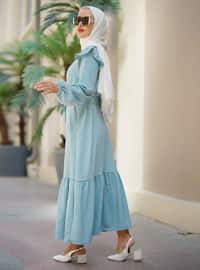 Turquoise - Crew neck - Unlined - Viscose - Modest Dress