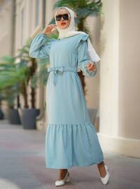 Turquoise - Crew neck - Unlined - Viscose - Modest Dress