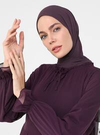Purple - Crew neck - Fully Lined - Modest Dress