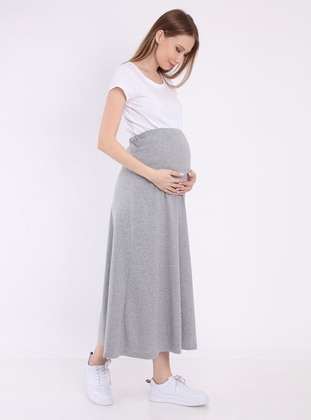 Gray - Unlined - Maternity Skirt - Luvmabelly