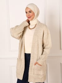 Knit Cardigan with Pockets - Pearl White - Casual