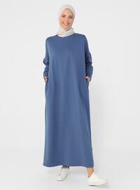 Light Navy Blue - Crew neck - Unlined - Modest Dress