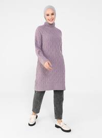Purple - Polo neck - Unlined - Knit Tunics