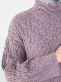 Purple - Polo neck - Unlined - Knit Tunics