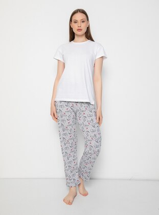 Pyjama Bottom with Cat Print - Gray - Fawn