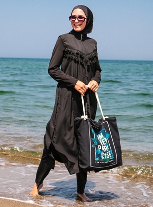 Black - Fully Lined - Full Coverage Swimsuit Burkini - Marina Mayo