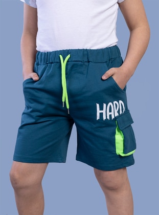 Boy's Printed Shorts With Adjustable Waist Pockets Petrol Blue Blue