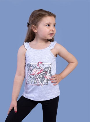 Printed - Crew neck - Unlined - Gray - Girls` T-Shirt - Toontoy