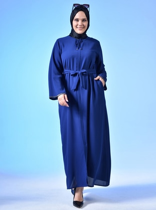 Navy Blue - Unlined - Crew neck - Cotton - Plus Size Abaya - Ferace