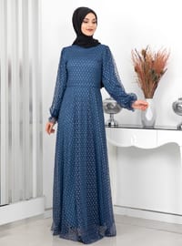 Indigo - Fully Lined - Crew neck - Modest Evening Dress