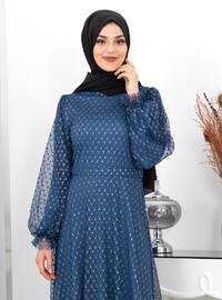 Indigo - Fully Lined - Crew neck - Modest Evening Dress