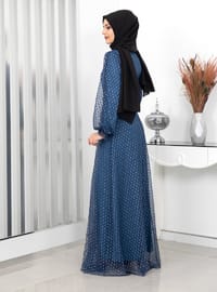 Indigo - Fully Lined - Crew neck - Modest Evening Dress