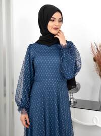 Indigo - Fully Lined - Crew neck - Modest Evening Dress