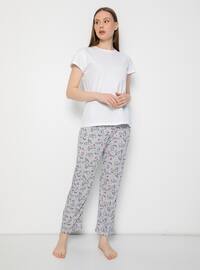 Pyjama Bottom with Cat Print - Gray