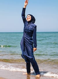 Burkini Full Covered Swimsuit Navy Blue