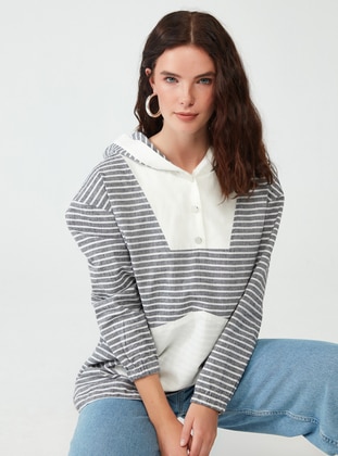 Gray - Gray - Stripe - Cotton - Tunic - Muni Muni