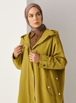 Olive Green - Green - Unlined - Cotton - Trench Coat - Refka