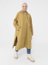 Olive Green - Green - Unlined - Cotton - Trench Coat