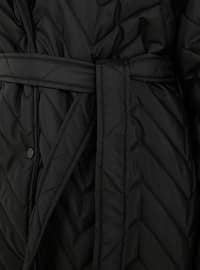 Belt Detailed Snap Fastened Puffer Coat Black