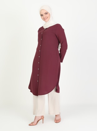 Button Detailed Tunic Cherry
