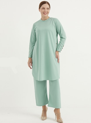 Sea-green - Crew neck - Unlined - Plus Size Suit - GELİNCE