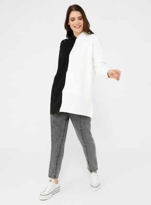 White - Black - Cotton - Plus Size Tunic - Alia