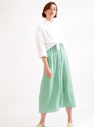 Green - Checkered - Viscose - Skirt