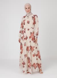Onion Skin - Floral - Crew neck - Fully Lined - Modest Dress