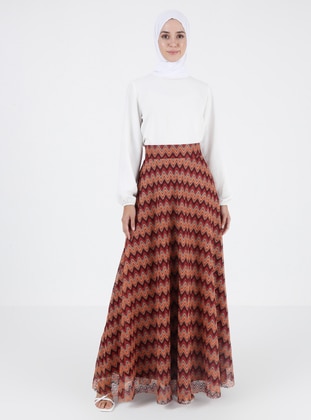 Maroon - Multi - Fully Lined - Skirt