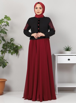 Fully Lined - Maroon - Modest Evening Dress - MISSVALLE